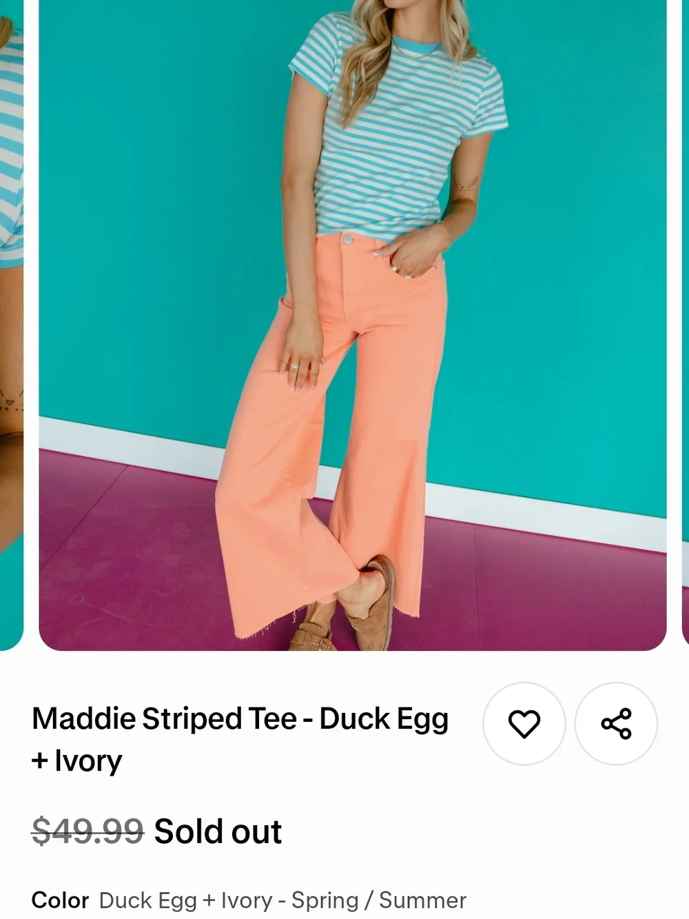 NWOT Wishlist Striped Tee - Duck Egg Blue & Ivory - Picture 8 of 13